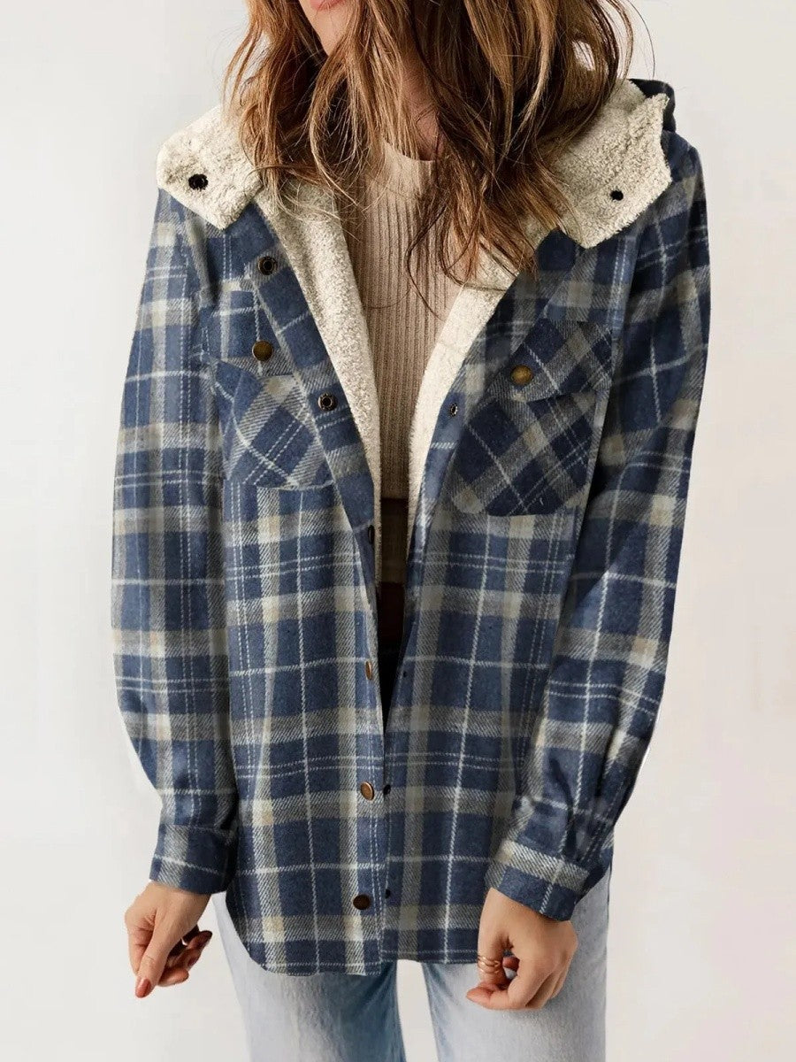 Halle - Women's Plaid Hooded Fleece Jacket