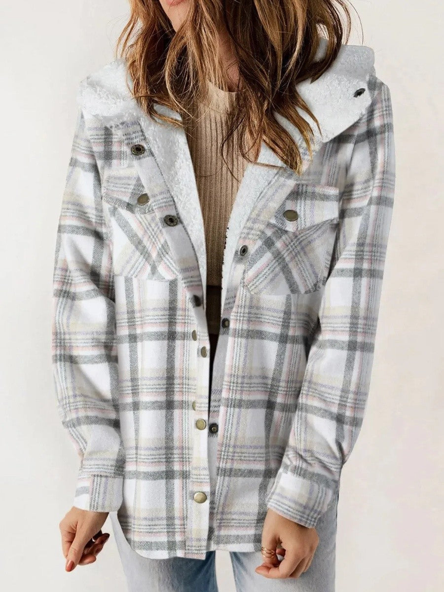 Halle - Women's Plaid Hooded Fleece Jacket