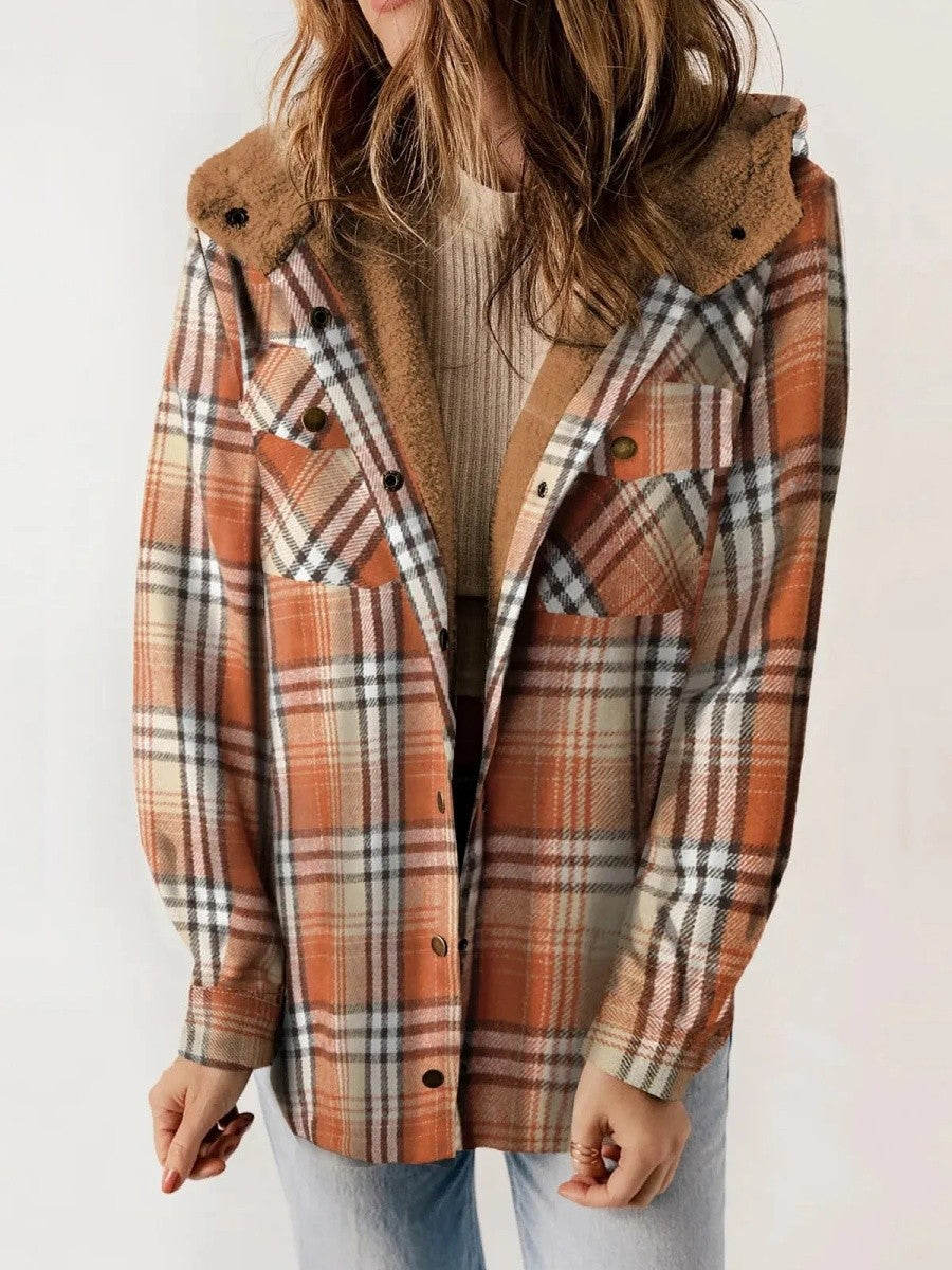 Halle - Women's Plaid Hooded Fleece Jacket
