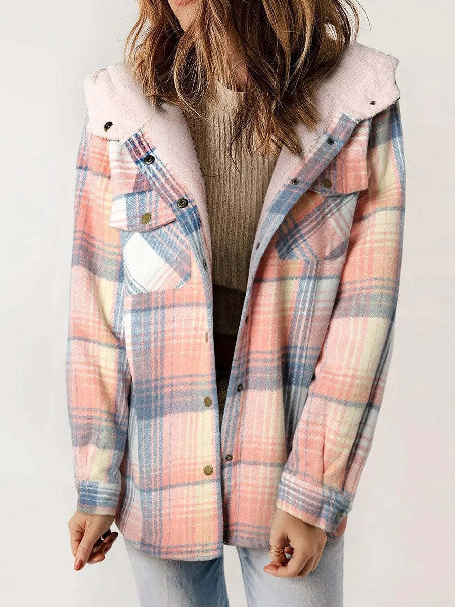 Halle - Women's Plaid Hooded Fleece Jacket