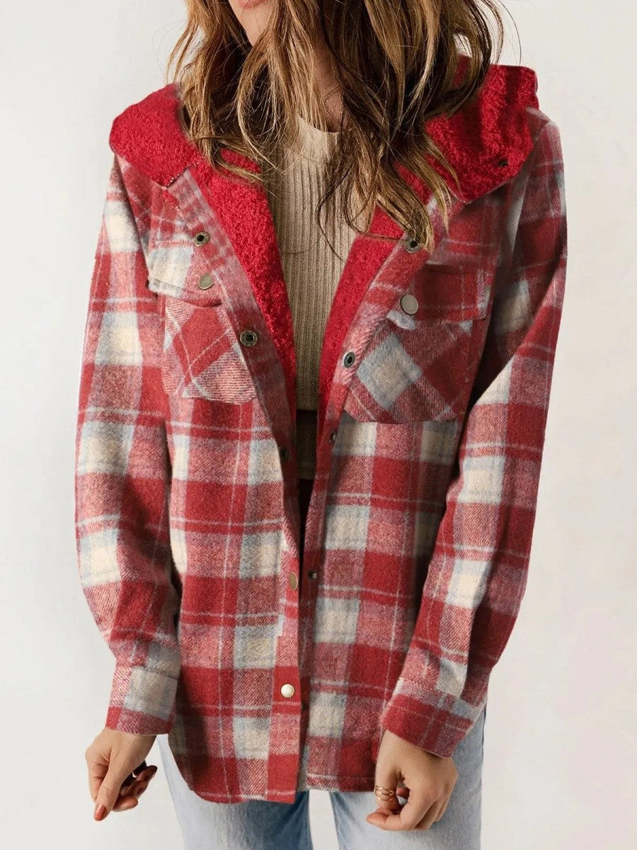 Halle - Women's Plaid Hooded Fleece Jacket