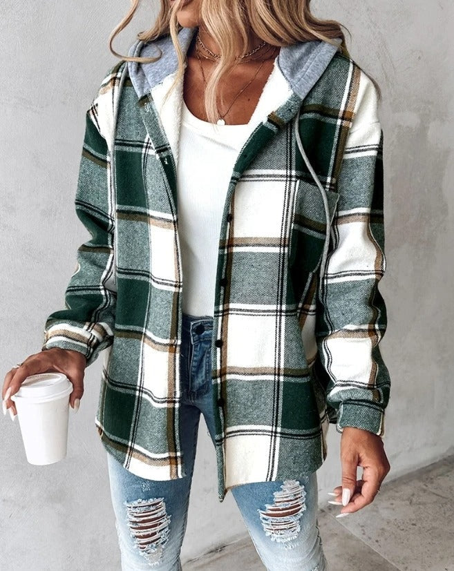 Hollis - Women's Plaid Hooded Knit Sweater