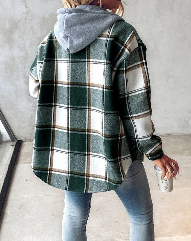 Hollis - Women's Plaid Hooded Knit Sweater