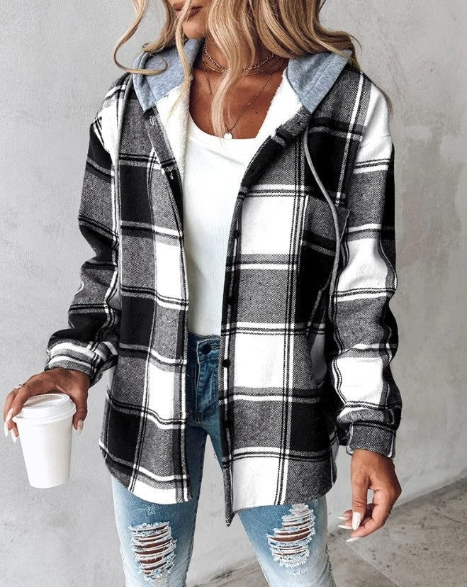 Hollis - Women's Plaid Hooded Knit Sweater
