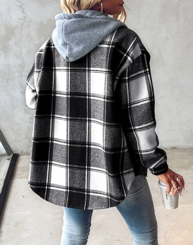 Hollis - Women's Plaid Hooded Knit Sweater