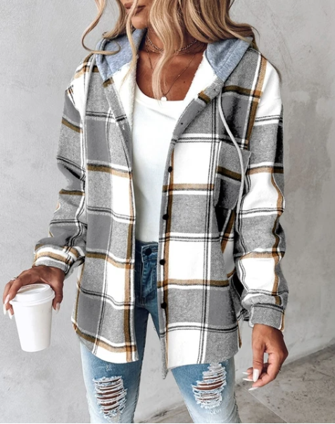 Hollis - Women's Plaid Hooded Knit Sweater