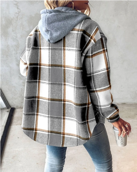 Hollis - Women's Plaid Hooded Knit Sweater