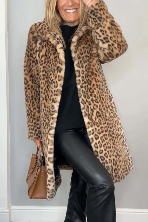 Jemima - Women's Long Leopard Print Fleece Jacket