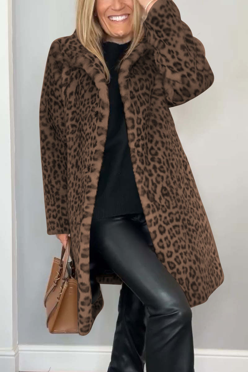 Jemima - Women's Long Leopard Print Fleece Jacket