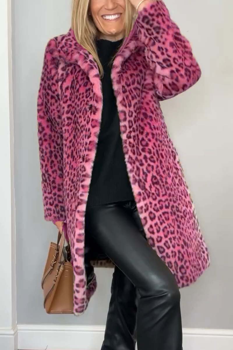 Jemima - Women's Long Leopard Print Fleece Jacket