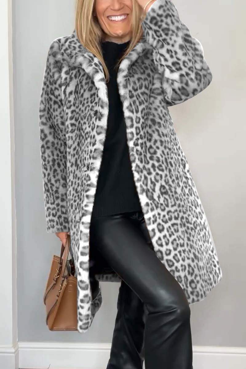 Jemima - Women's Long Leopard Print Fleece Jacket