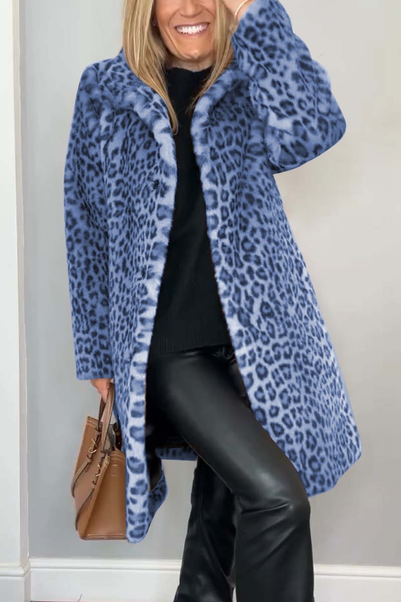 Jemima - Women's Long Leopard Print Fleece Jacket