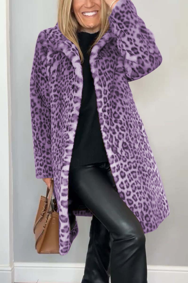 Jemima - Women's Long Leopard Print Fleece Jacket