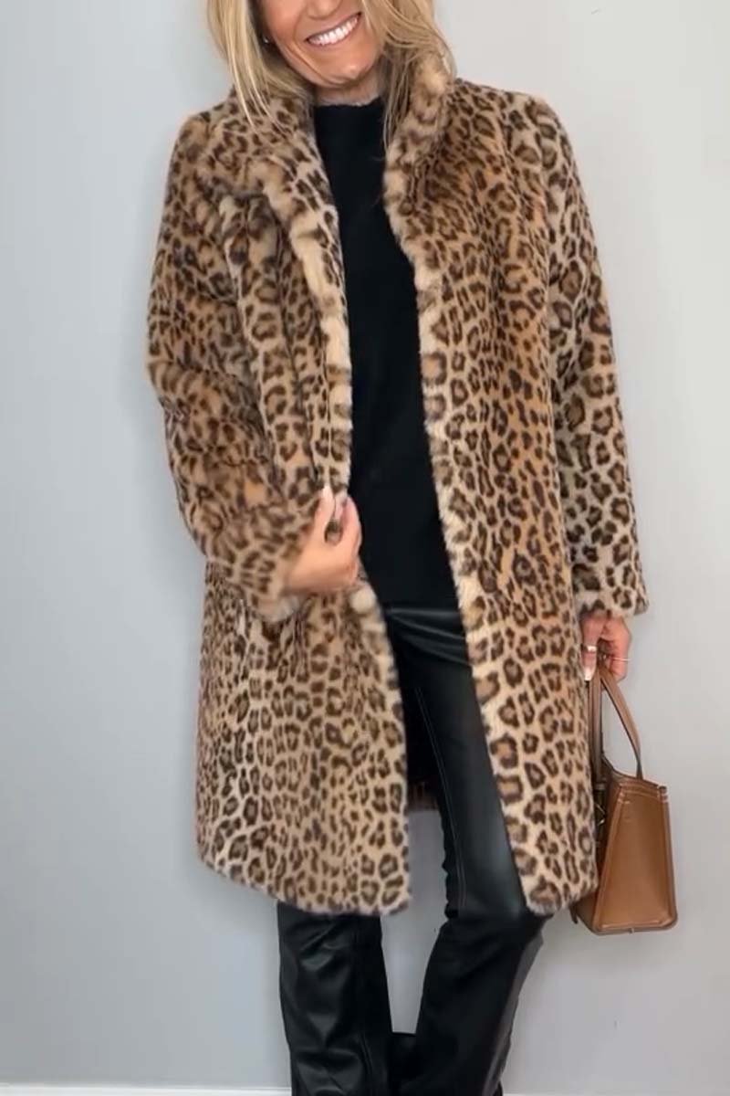 Jemima - Women's Long Leopard Print Fleece Jacket