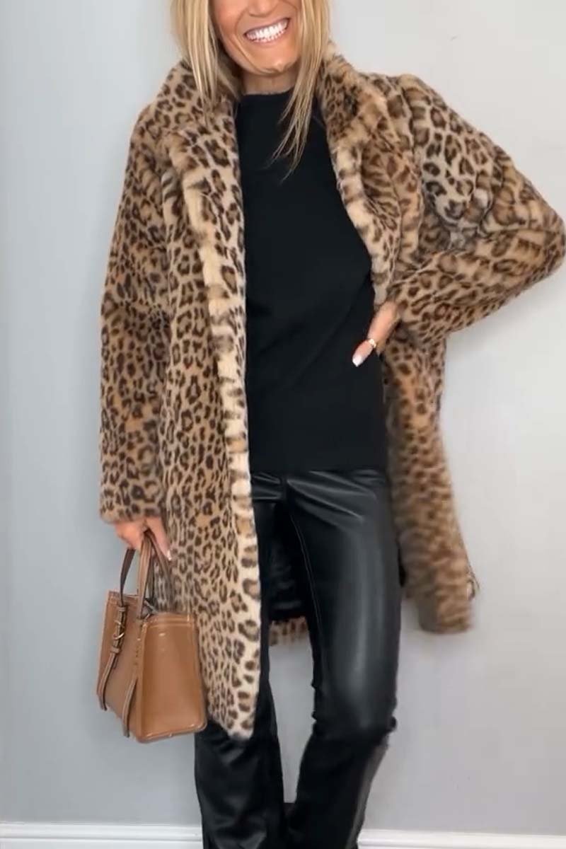 Jemima - Women's Long Leopard Print Fleece Jacket