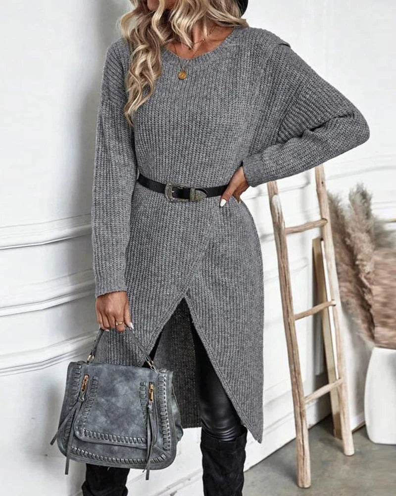 Mabel - Women's Long Tunic Knit Sweater