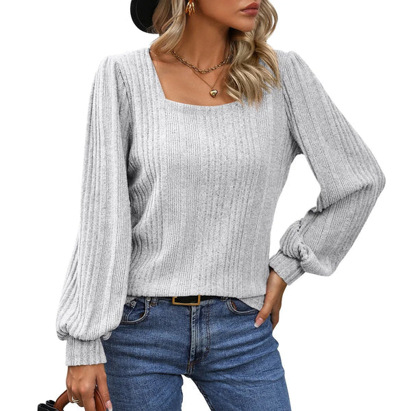 Maeve - Women's Ribbed Square Neck Knit Sweater
