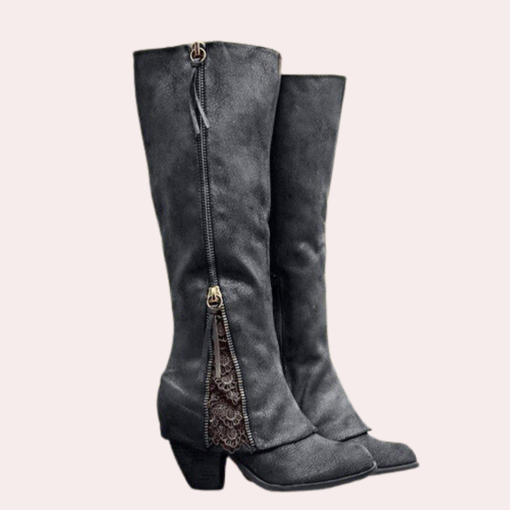 Mathilde - Women's Suede Heeled Knee High Boots