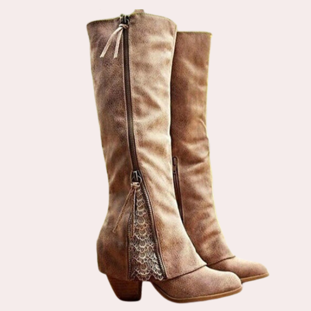 Mathilde - Women's Suede Heeled Knee High Boots