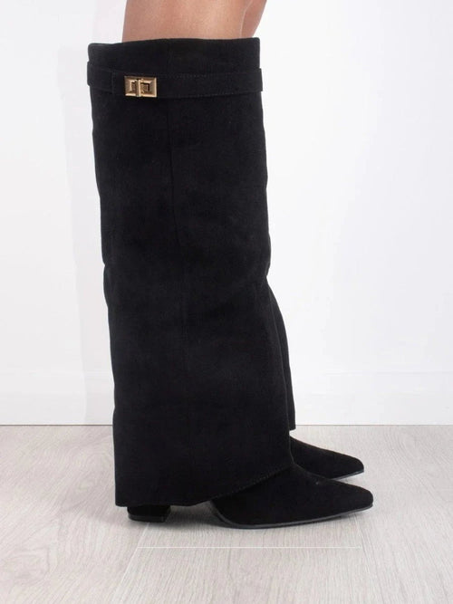 Melisande - Women's Suede Fold Over Knee High Boots
