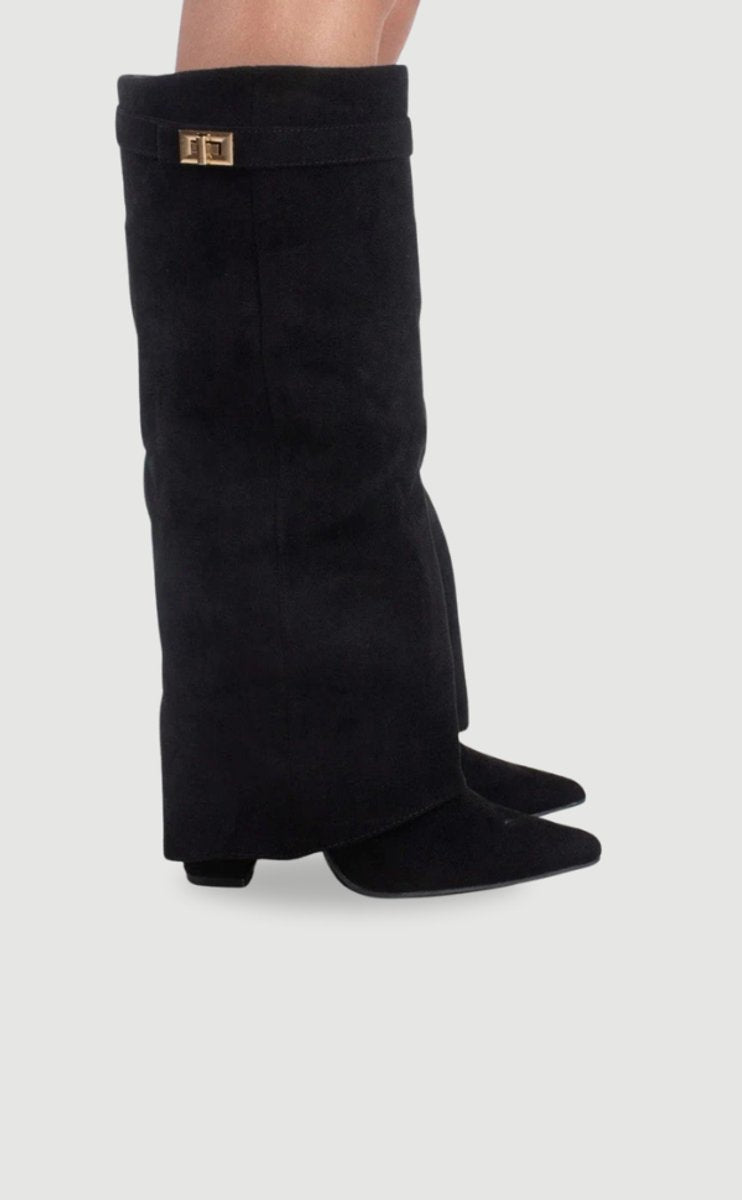 Melisande - Women's Suede Fold Over Knee High Boots