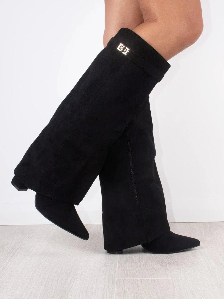 Melisande - Women's Suede Fold Over Knee High Boots