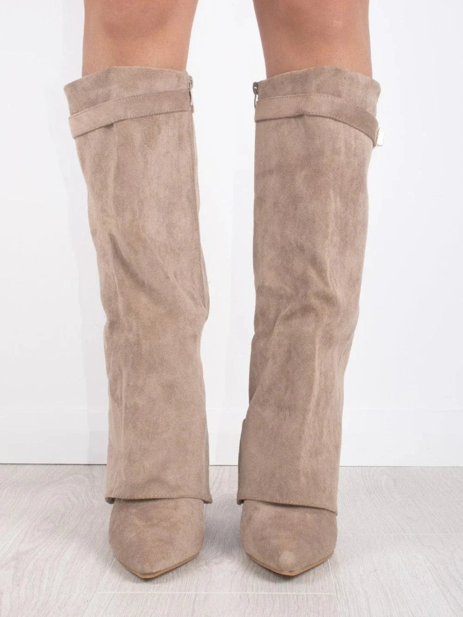 Melisande - Women's Suede Fold Over Knee High Boots