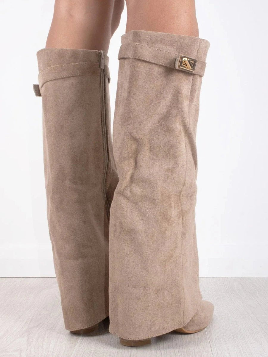 Melisande - Women's Suede Fold Over Knee High Boots