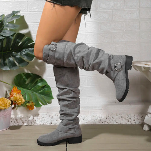 Meredith - Women's Suede Slouch Knee High Boots