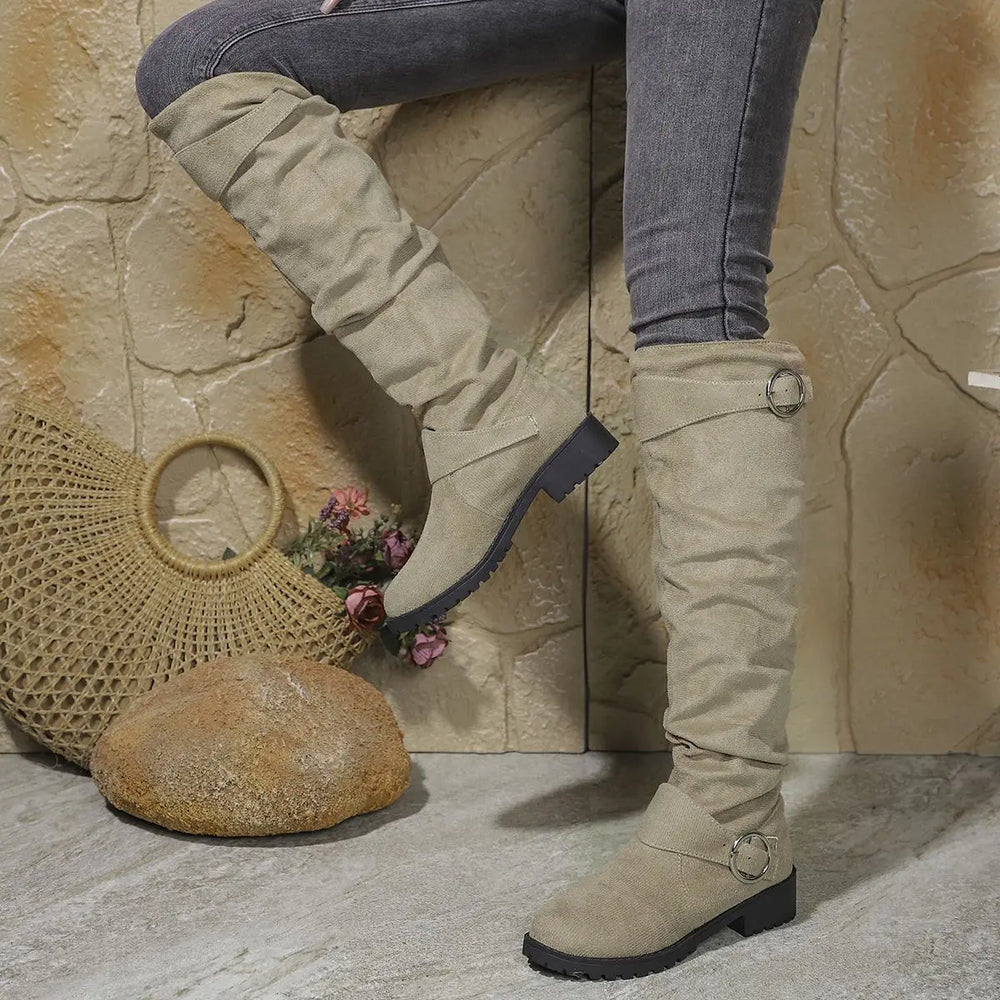 Meredith - Women's Suede Slouch Knee High Boots