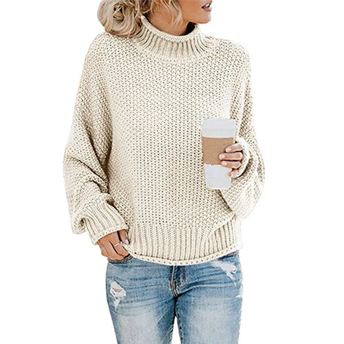 Rhoda - Women's Oversized Chunky Knit Turtleneck Sweater