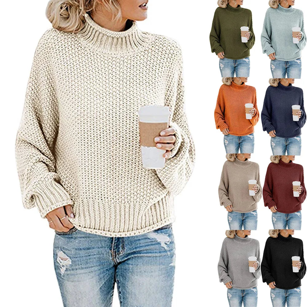 Rhoda - Women's Oversized Chunky Knit Turtleneck Sweater