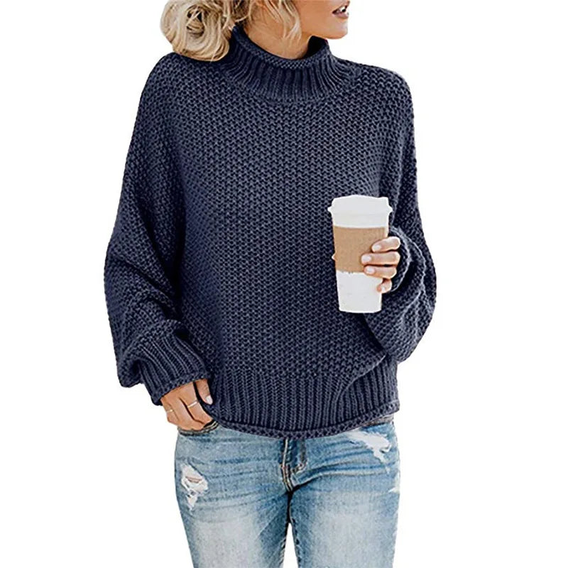 Rhoda - Women's Oversized Chunky Knit Turtleneck Sweater