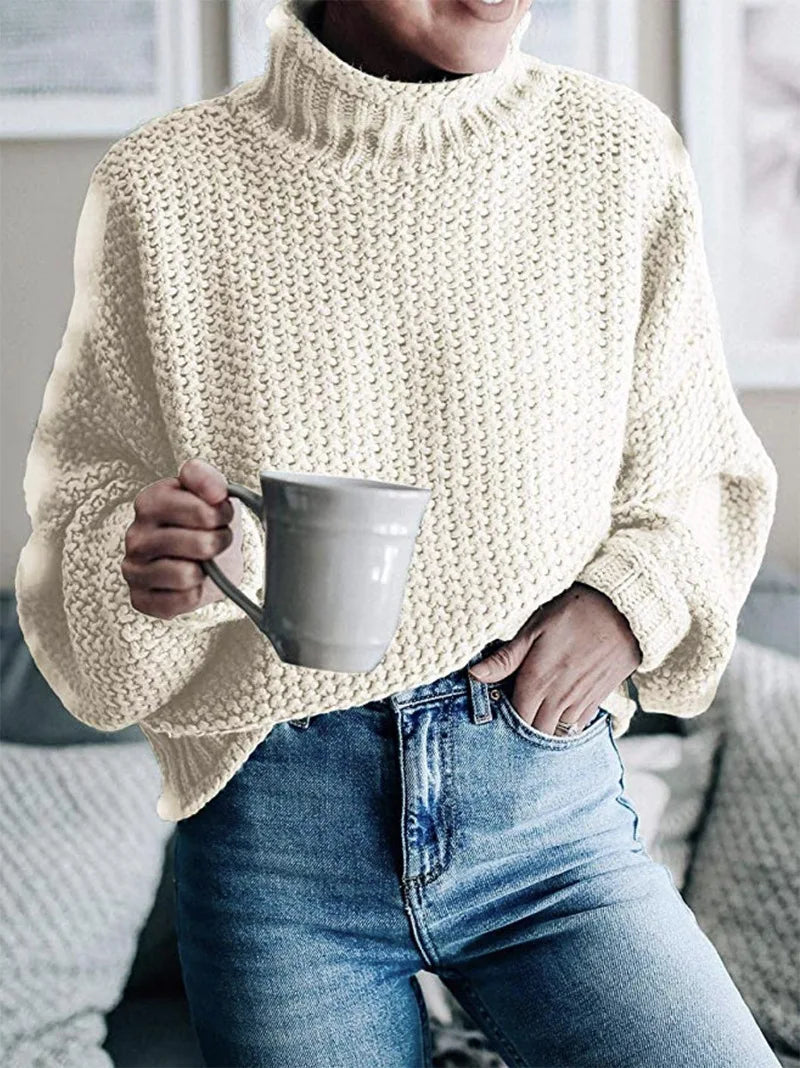 Rhoda - Women's Oversized Chunky Knit Turtleneck Sweater