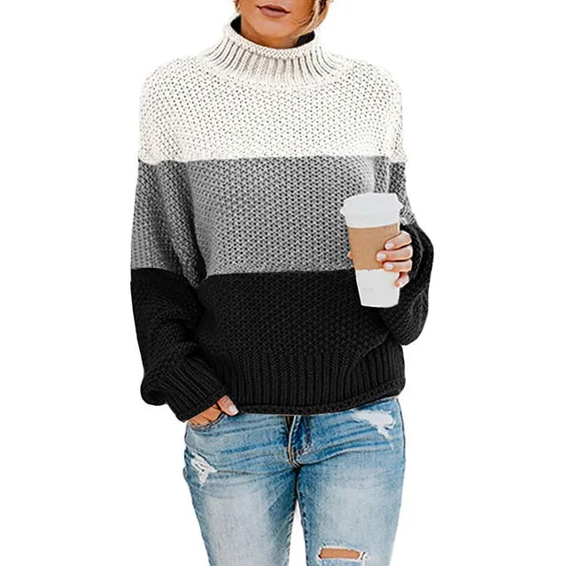 Rhoda - Women's Oversized Chunky Knit Turtleneck Sweater