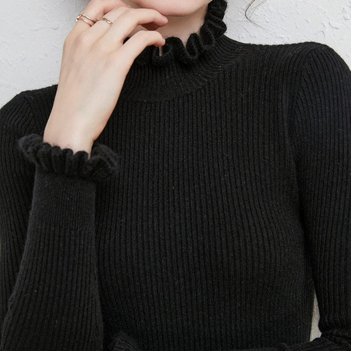 Roswitha - Women's Fitted Ribbed Turtleneck Sweater