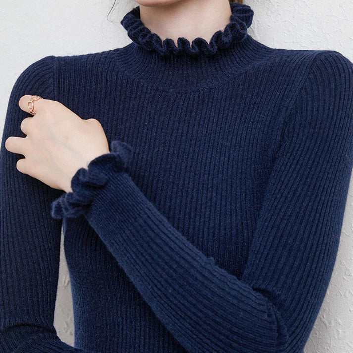 Roswitha - Women's Fitted Ribbed Turtleneck Sweater