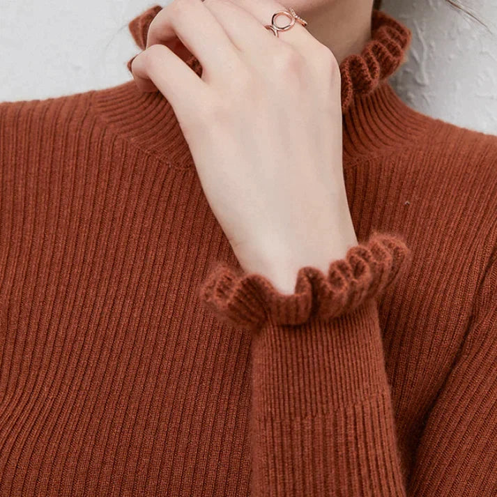 Roswitha - Women's Fitted Ribbed Turtleneck Sweater