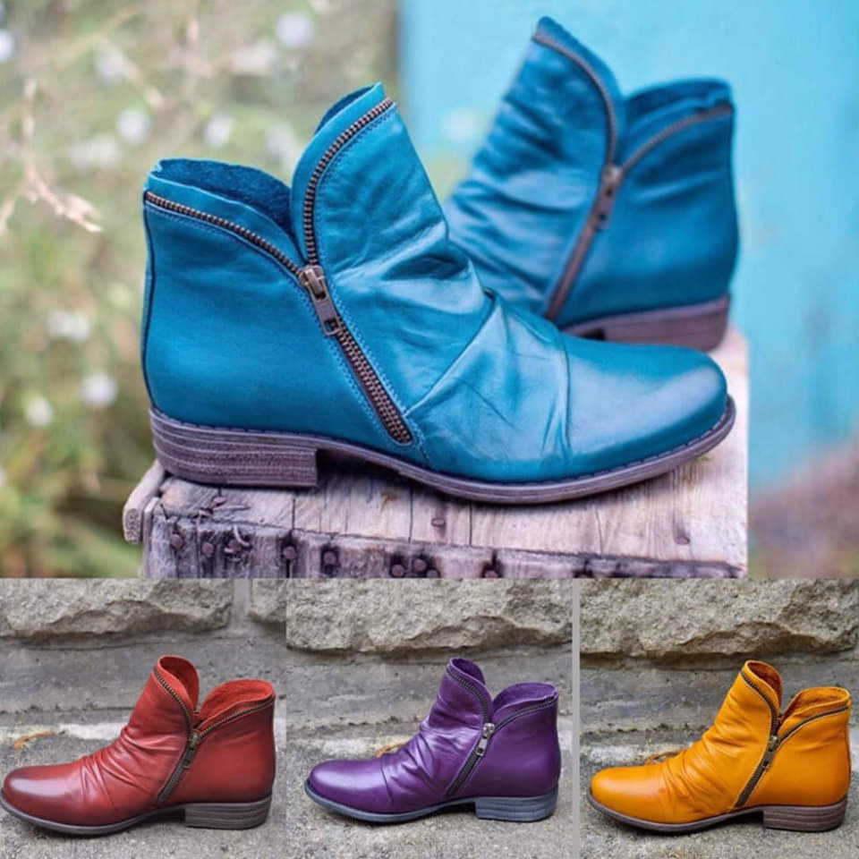 Vesper - Women's Leather Zip Up Ankle Boots