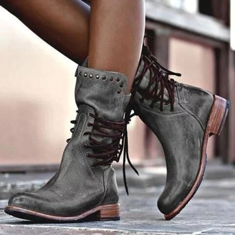 Xenia - Women's Lace Up Combat Ankle Boots