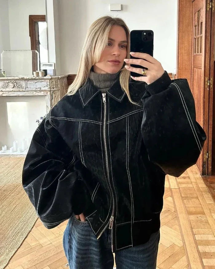 Yvette - Women's Oversized Biker Faux Leather Jacket