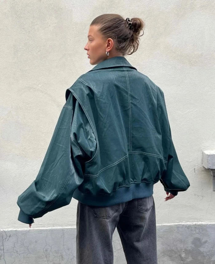 Yvette - Women's Oversized Biker Faux Leather Jacket