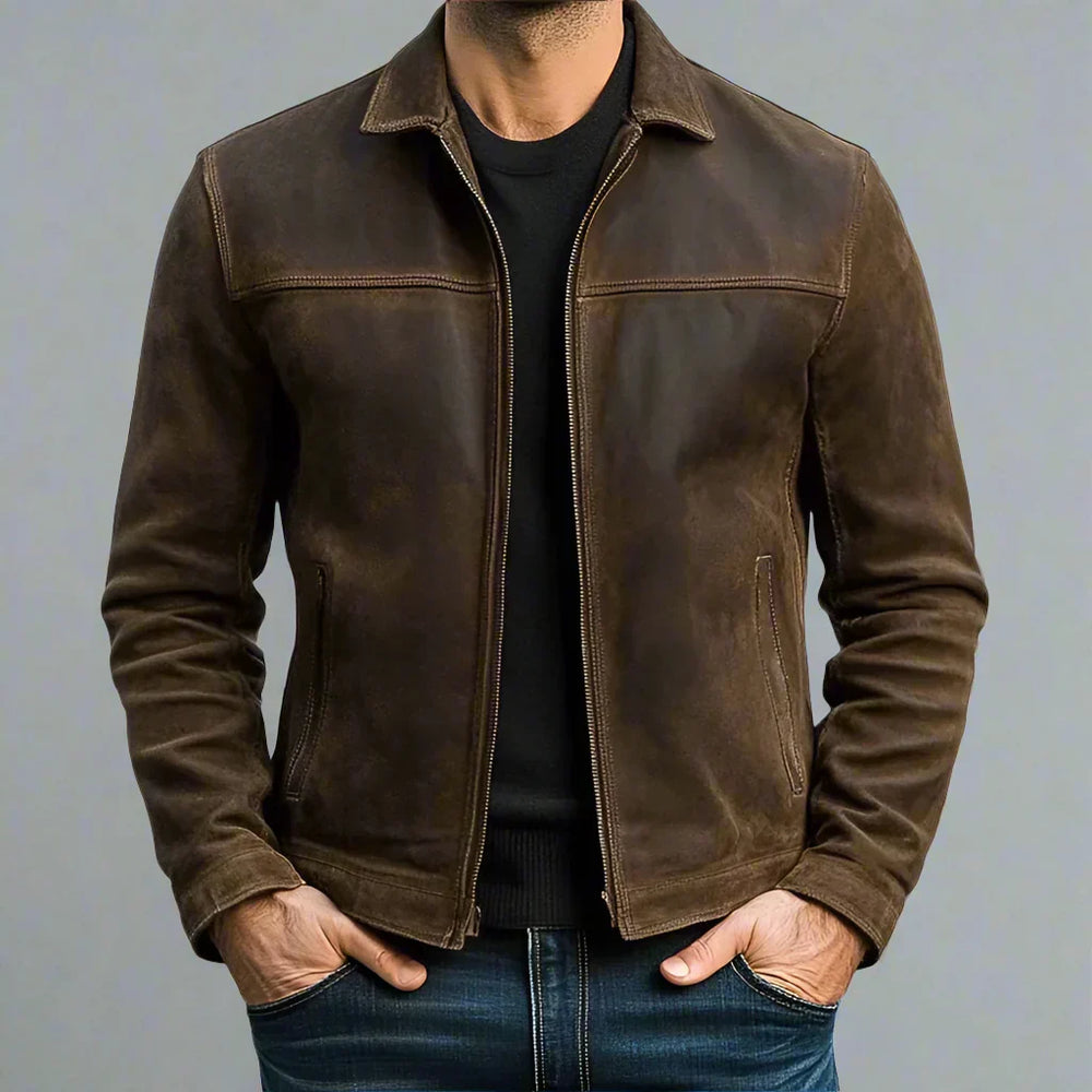 Zane - Men's Suede Zip Up Bomber Jacket