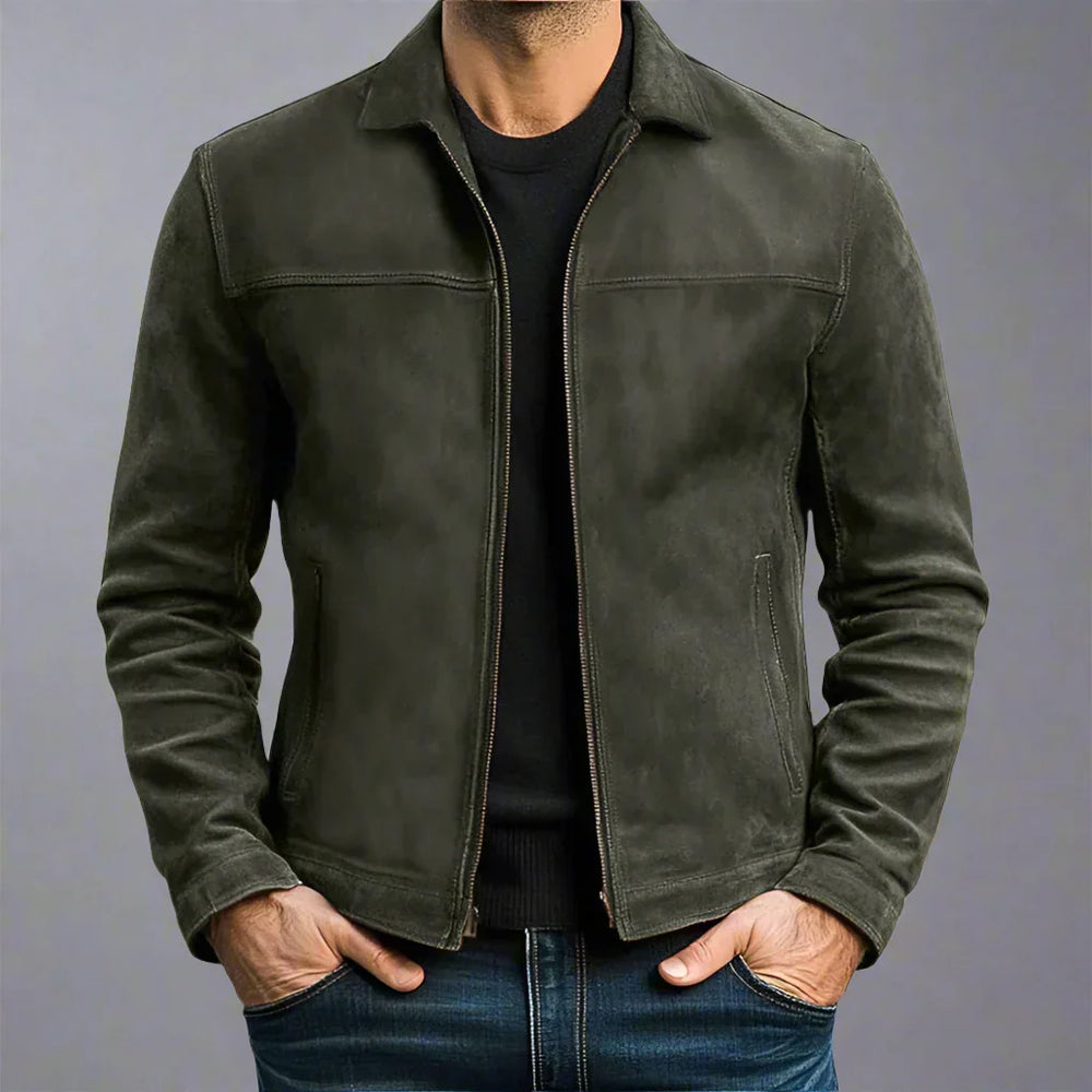 Zane - Men's Suede Zip Up Bomber Jacket
