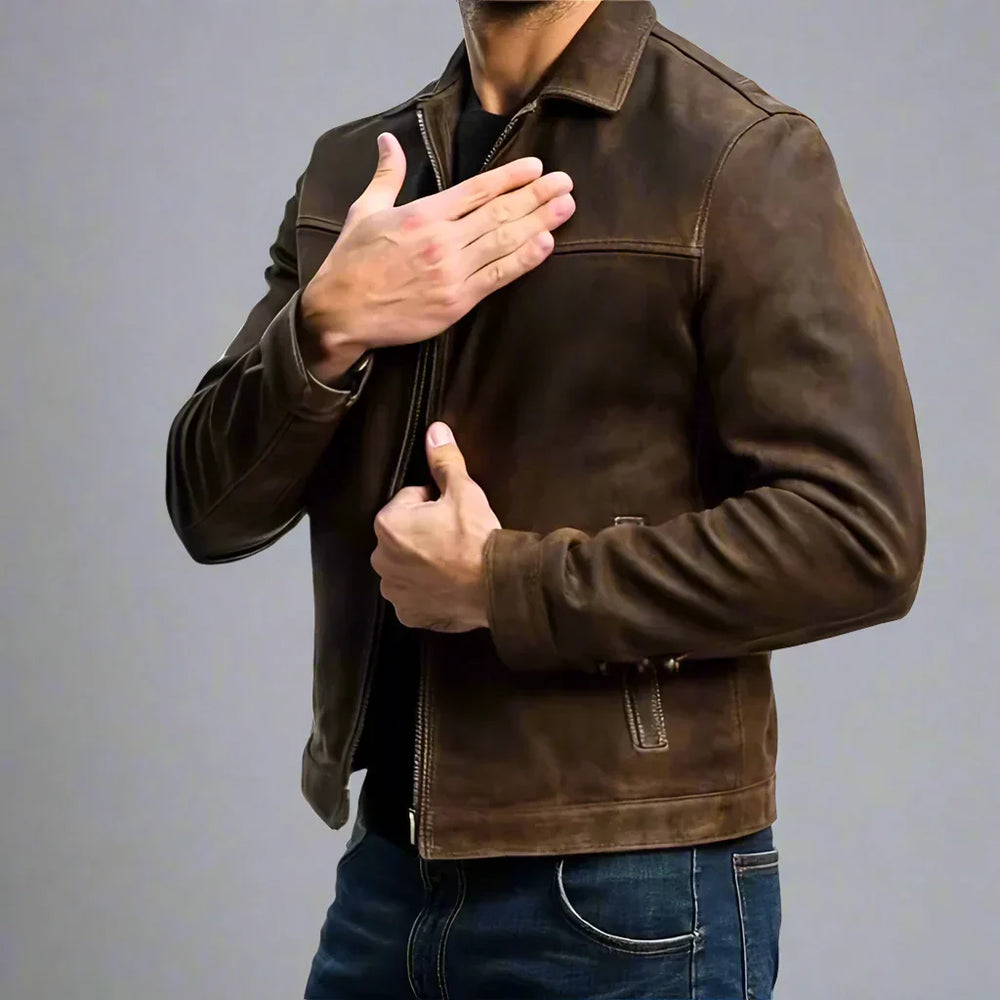 Zane - Men's Suede Zip Up Bomber Jacket