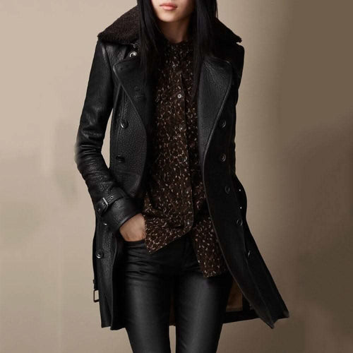 Zelda - Women's Long Belted Faux Leather Jacket